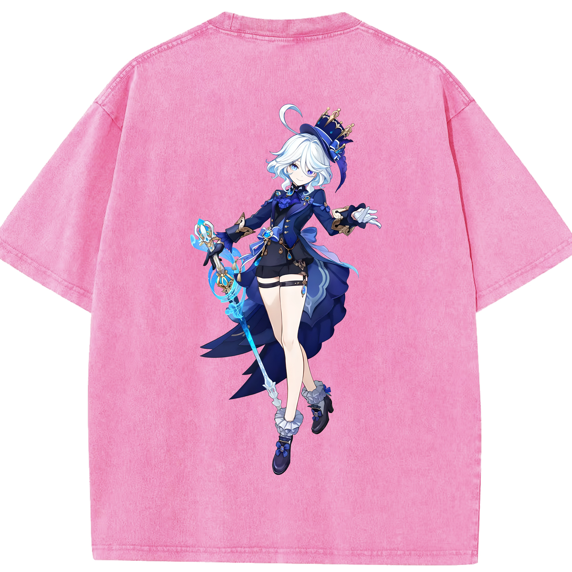 げんし神 フリーナ genshin Furina 綿100% ヴィンテージ風 半袖Tシャツ（背面プリント）